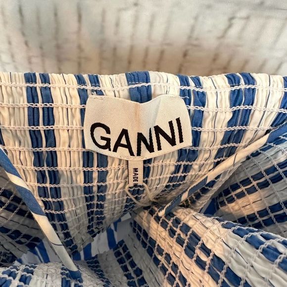 Ganni Blue and White Striped Midi Dress - Picture 6 of 14